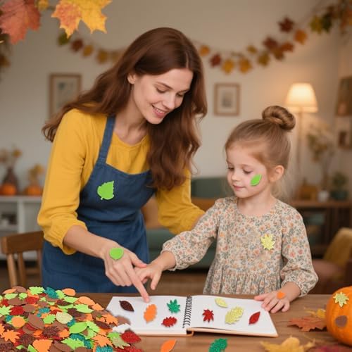 Fall Foam Stickers, 300 PCS Fall Thanksgiving Stickers, Self Adhesive Glitter Maple Leaf Shaped Stickers Foam Sticker Arts Crafts DIY Sticker for Autumn Thanksgiving Harvest Party Decoration Supplies