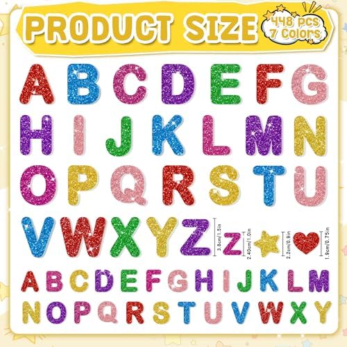 Foam Letter Stickers, 448 PCS 3D Glitter Foam Alphabet Stickers, 7 Colors