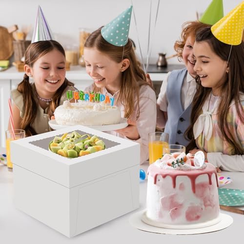 6 Pack Cake Boxes with Window, 10x10x8 Inches, for Wedding Birthday