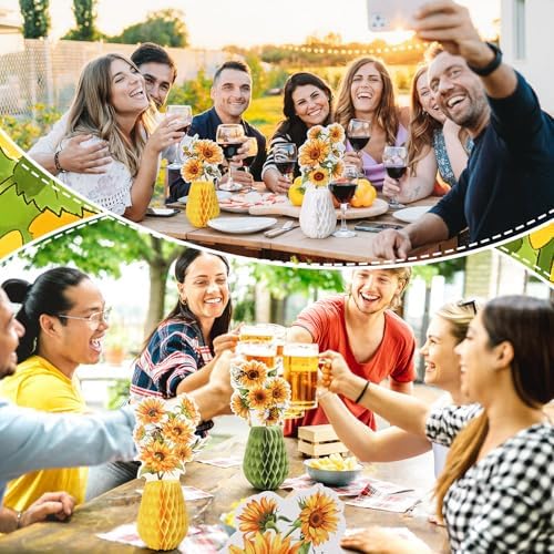 AmazingSpark 9 Pcs Sunflower Honeycomb Table Decorations Summer Centerpieces for Table Baby Shower Birthday Party Decor Yellow Honeycomb Centerpieces for Home Office
