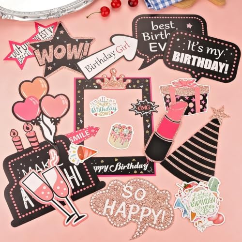 80Pcs Premium Birthday Photo Booth Props with 50Pcs Birthday Stickers