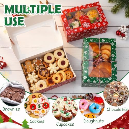 Glenmal 24 Pcs Christmas Cookie Boxes & Window, Snowflakes Pattern 9x6x3 in
