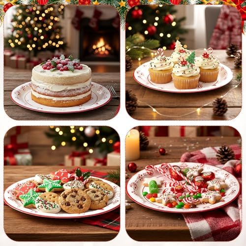Uiifan 100 Pcs 9 Inch Merry Christmas Paper Plates, Red White Holiday Decor