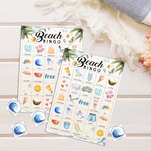 Beach Bingo Game Happy Holiday Party Games with 24 Players, Bingo Game for Adults Family Friend, Travel Games Card for Outdoor Indoor, Family Holiday Party Activities Supplies Decoration-14