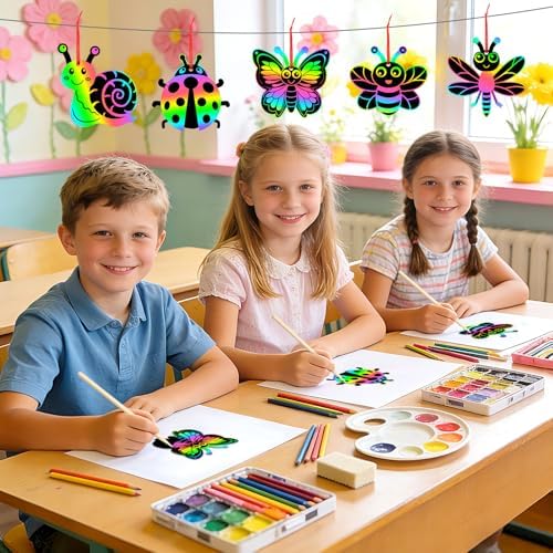 JULMELON 36 Pcs Spring Bugs Scratch Cards for DIY Spring Crafts