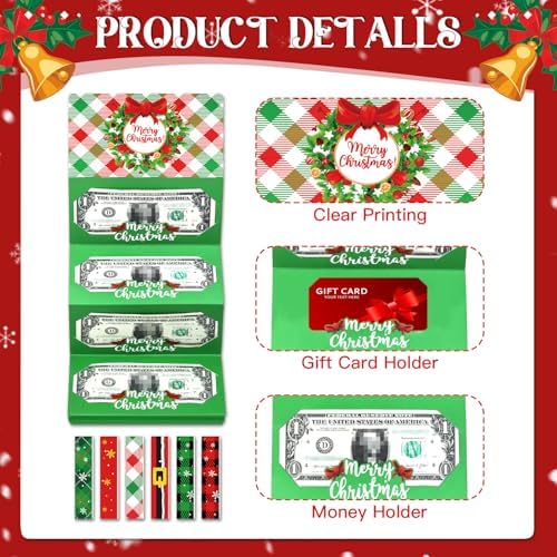 6Pcs Christmas Money Holders Cards Booklet for Christmas Cash Gifts