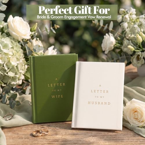 Set of 2 Wedding Vow Books His and Hers,Stylish, White & Green