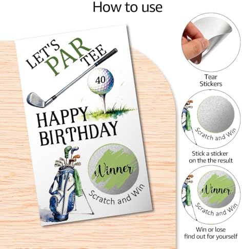TOUNER 50Pcs Let's Par Tee Birthday Scratch Off Game Cards, Men Golf Scratch Cards for Father's Day Family Gathering Summer Birthday Retirement Party Lottery Prize Raffle Tickets Business Promotion