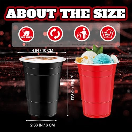 120 PCS Red And Black Disposable Plastic Cups Happy New Year Plastic Cups 16 oz red black Party Cups for Party Wedding Birthday Family Gatherings & Games and Festive Celebrations