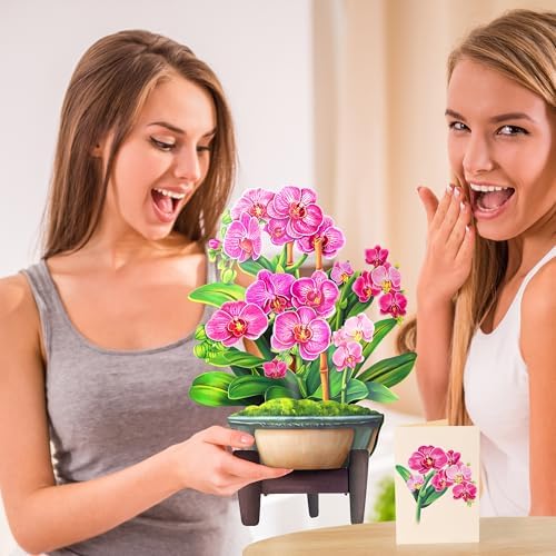 Airpark Pop Up Flower Bouquet Card for Women, 3D Floral Greeting Card with Envelope and Note, Birthday Thank You Thinking of You Get Well Gift for Mom Friend Wife Teacher, Orchid