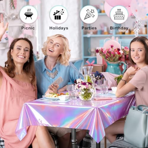 8 Pack Pink Solid Laser Plastic Tablecloth 54" x 108" Disposable Table Cloths for 6 to 8 Foot Tables Rectangle Table Cover for Parties(Pink Solid Laser, Rectangle)