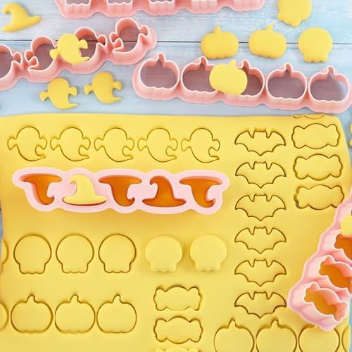6Sets Mini Halloween Cookie Cutters 6 Different Designs: Pumpkin, Ghost, Hat, Candy, Bat, Skull Cookie Cutters for Kids, Pet Snacks, Fondant