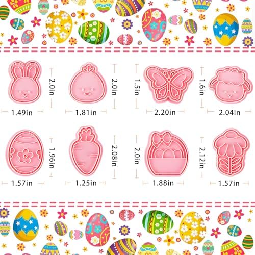 BESEK Easter Cookie Cutters Set: 8 Pcs Embossing Cookie Cutter for Biscuit Fondant Cheese Baking, Easter-Theme patterns