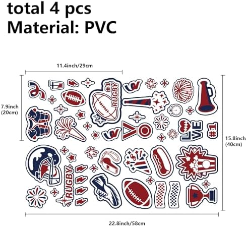 CREATCABIN 4Pcs Football Stickers Waterproof Vinyl Sports Stickers Football Party Favors Birthday Decorations Sports Decals Gifts for Water Bottle Laptop Phone Computer Luggage Notebook 11.4×7.9 Inch