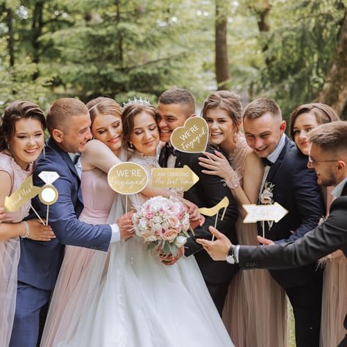 40Pcs Engagement Party Decorations Gold Engagement Photo Booth Props We are Engaged Photo Props Decorations for Wedding Reception Bridal Shower Ceremony Party Supplies Favors
