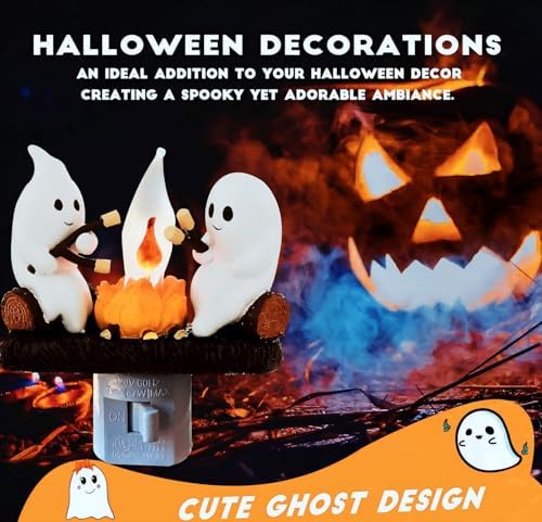 Ghosts Roasting Marshmallows Night Light, Halloween Nightlight Plug In Lamp