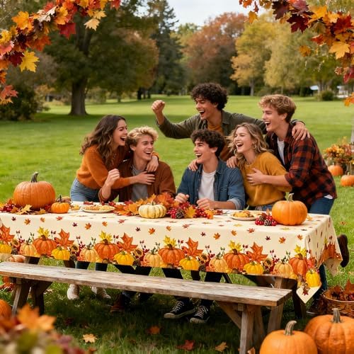Thanksgiving Tablecloths, 2 Pack Pumpkin Maple Leaf Plastic Table Covers