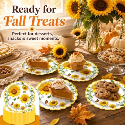 Sunflower Paper Plates 50 Pack 7 Inch Fall Party Plates Disposable