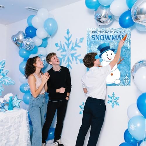 Faccito Pin The Nose on The Snowman Game, 24 Stickers 1 Blindfold