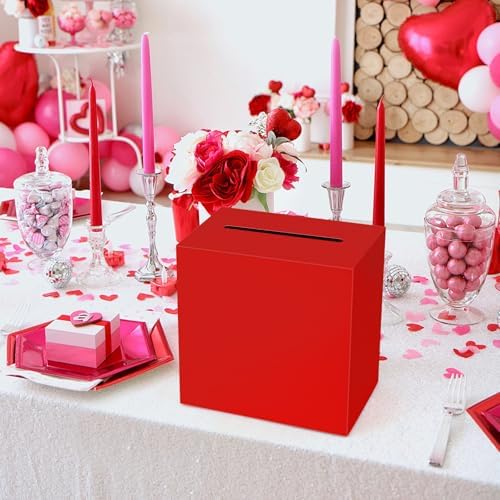 Red Gift Card Box Wedding Card Box for Wedding Reception Birthday Graduation Baby Shower Christmas New Year Party Decorations Money Boxes Holder 9"x5"x9"