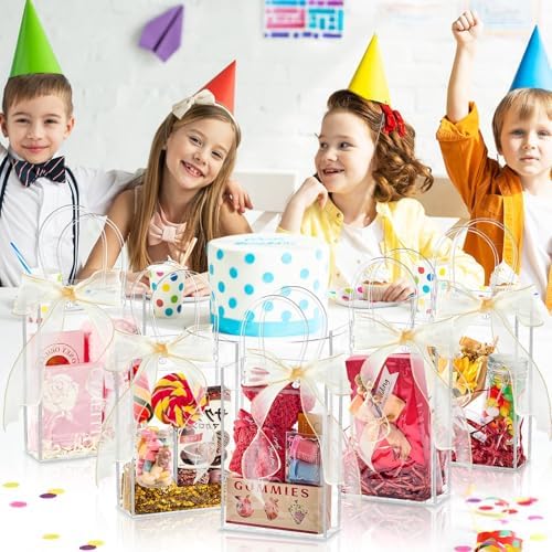 Ohuimrt 50 Pack 4.9" x 3.15" x 7.5" Clear Plastic Gift Bags with Handles
