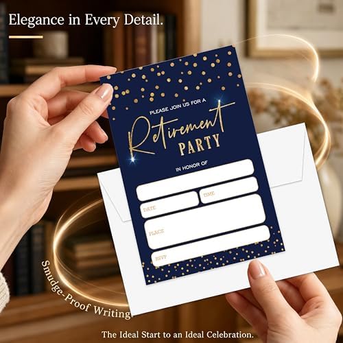 Navy Gold Sparkle Retirement Invitations 25 Pcs