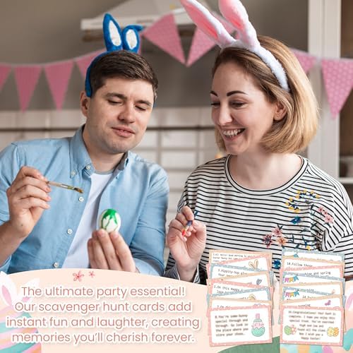 Easter Scavenger Hunt Game, Easter Bunny Treasure Hunt Clue Cards with Envelopes, Easter Egg Hunt Party Game for Adults and Family, Indoor Outdoor Activities – A02