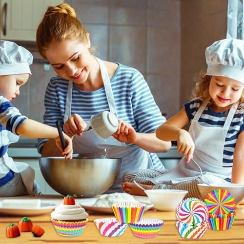 Jumbo Cupcake Muffin Liners - 300 Count Rainbow Large Baking Cup Cake Liners Paper, Jumbo Size Colorful Cupcake Liner Candy Wrappers Cookies Wrap for Bakeware Birthday Wedding Party