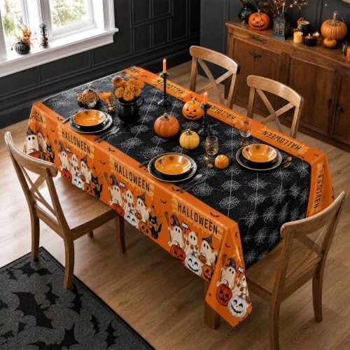 Halloween Tablecloth 2 Pack, 54 x 108 Inch Pumpkin Ghost Table Covers