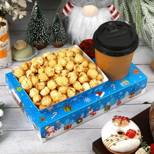 Jansun 36Pcs Christmas Movie Night Snack Trays Blue Candy Popcorn French Fries Snack Trays Christmas Movie Boxes for Snacks Tray Xmas Party Supplies