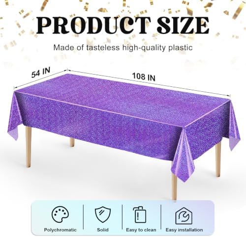 8 Pack Purple Dot Laser Plastic Tablecloth 54" x 108" Disposable Table Cloths for 6 to 8 Foot Tables Rectangle Table Cover for Parties (Purple Dot Laser, Rectangle)