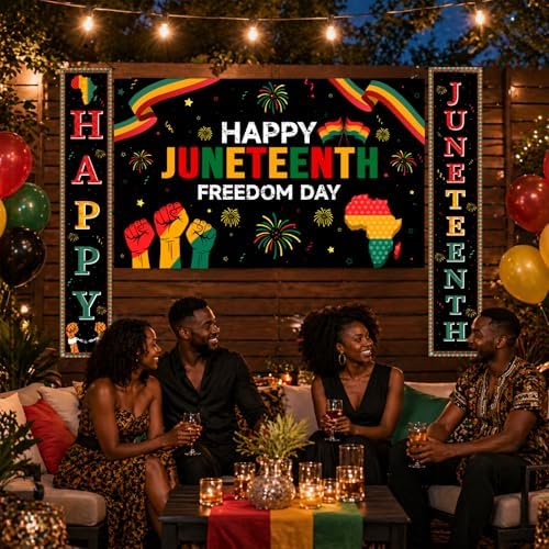 3Pcs Juneteenth Decoration Outdoor Happy Juneteenth Banner, June 19th Independence Day Freedom Day Backdrop, African Afro American Festival Celebration Supplies