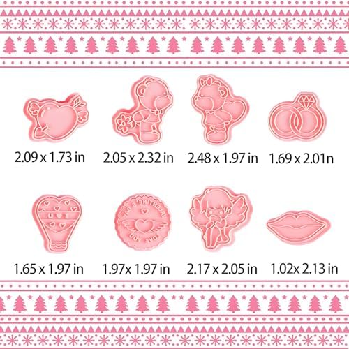 BESEK Valentine's Day Cookie Cutters: With Plunger Stamps Set, 8pcs 3D Embossing Cutters For Biscuit Fondant Cheese Baking Molds