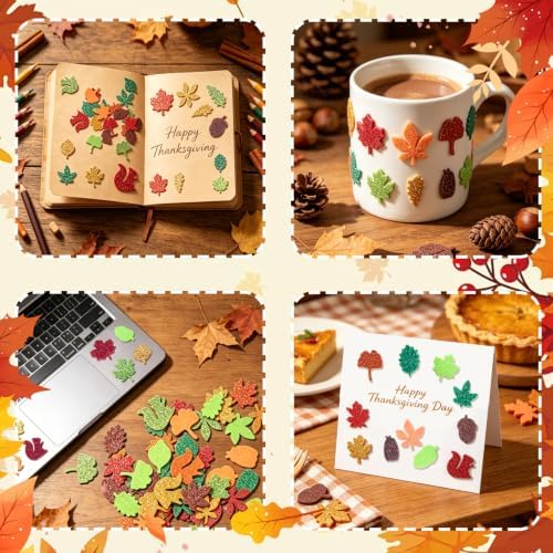 Fall Leaf Foam Sticker Autumn Glitter Maple Leaves Squirrel Foam Stickers