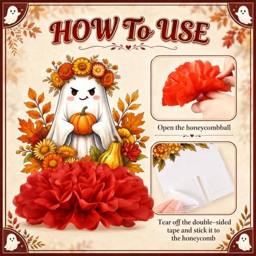 AmazingSpark 9 Pcs Fall Paper Honeycomb Ghost Spooky Centerpieces for Table