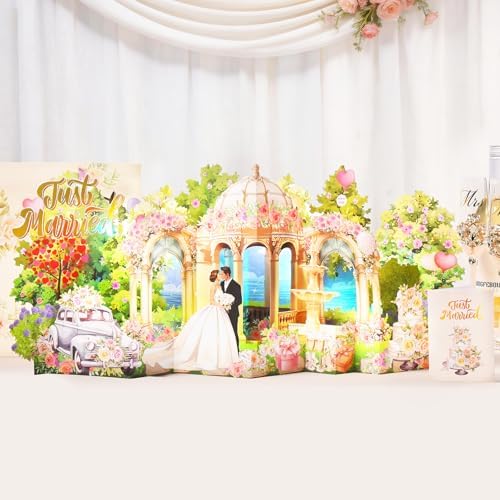 Pop Up Wedding Card, Musical Light Up Just Married Cards for Bride & Groom