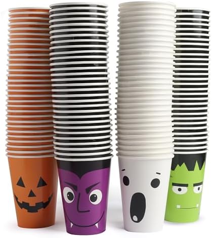 100 Count Halloween Character Disposable Paper Cups 12 oz 4 Designs