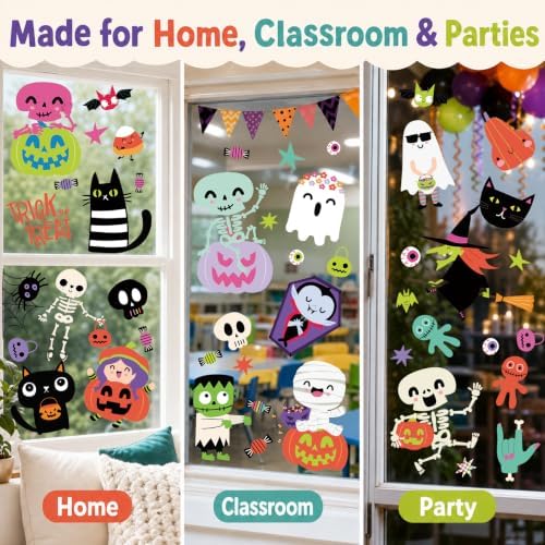 9 Sheet Halloween Window Clings for Kids, Ghost Skeleton Bat Stickers Decor