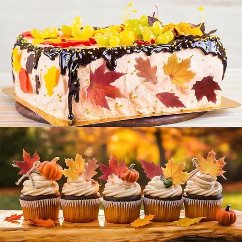 50 Pcs Edible Cake Decorations Cupcake Toppers Fall Maple Leaves Pine Cones