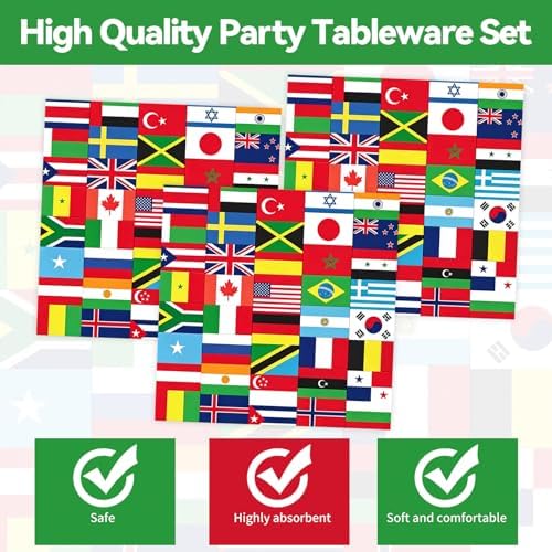 50Pcs International World Flags Plates and Napkins Party Supplies, Disposable Soccer Game Paper Plates Napkins Tableware Set for Travel Trip Around the Globe Sports Soccer Events 2026 Decorations