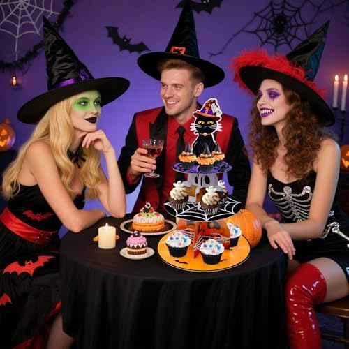 Halloween Cupcake Stand - 3 Tier Cupcake Tower Hhalloween Black Cat Pumpkin Ghost Decorations Dessert Holder for Table Display Party Decor