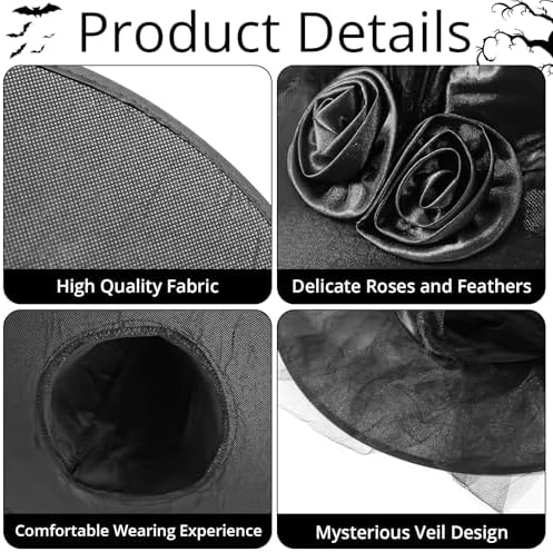 JXITON Halloween Witch Hat Women Witches Hat with Veil for Women Halloween Costume Party,Purple，Black,Orange