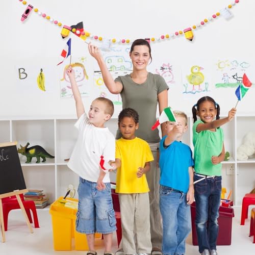 CroBlissful Back to School Felt Pom Garland, 8.2ft Classroom Pencil Banner
