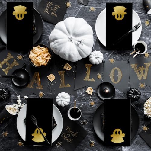 Horaldaily 100Pcs Halloween Paper Napkins, Gold Foil Pumpkin Ghost