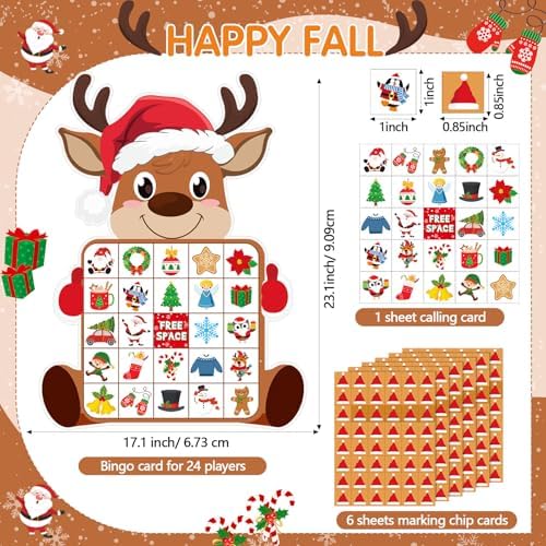 Blosssound Reindeer Christmas Bingo 24 Players, Party Game with Chips