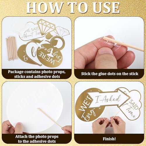 40Pcs Engagement Party Decorations Gold Engagement Photo Booth Props We are Engaged Photo Props Decorations for Wedding Reception Bridal Shower Ceremony Party Supplies Favors