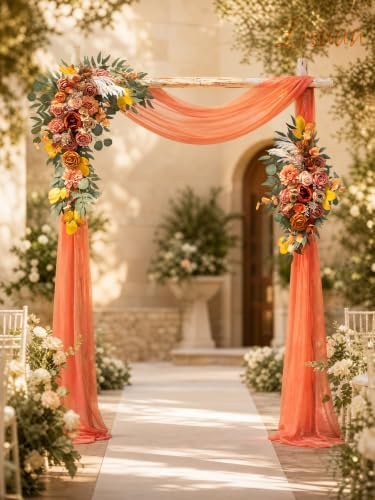 Lisuun Artificial Wedding Arch Flowers with Chiffon Runner, Pack of 3