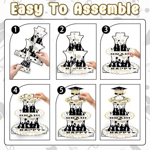 Graduation Decorations 2026 Graduation Cupcake Stand Cake Topper for 50 Cupcakes Class of 2026 Party Supplies Decor Grad Party Cap Tower Topper Table Decorations for Law Master High School Black Gold
