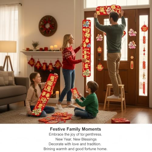 2026 Chinese New Year Decorations Bundle – Year of The Horse 36pcs Lunar New Year Set with Red Envelopes, Hanging Charms, Couplets & Door Stickers – Premium Chinese Decor for Home & Party