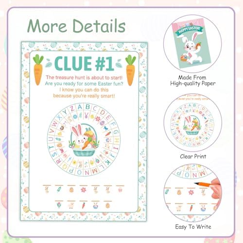 HOWAF 11pcs Outdoor Easter Hunt Clues Cards, Outdoor Easter Party Games Easter Scavenger Hunt with Friends, Family